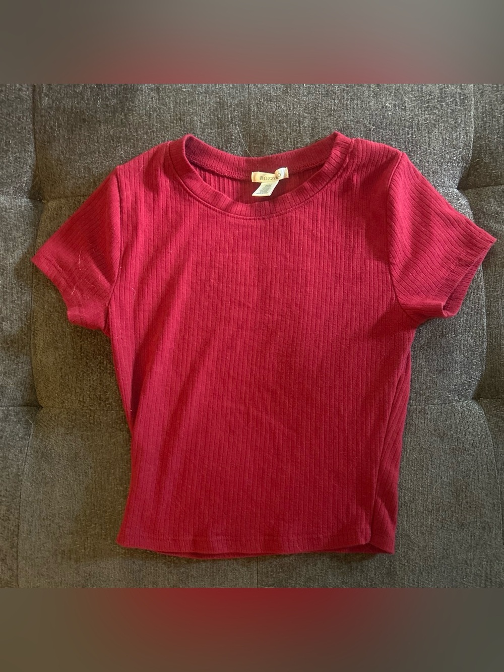 Bozzolo Girls' Ribbed Short Sleeve Tee - Red